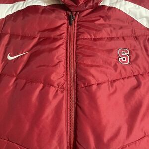 Nike Team Issue Stanford Cardinal Puffer Hooded Parka Jacket Men's XXL Red‎ EUC